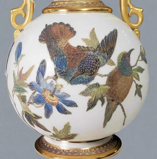 English bluebirds on Royal Worcester Urn