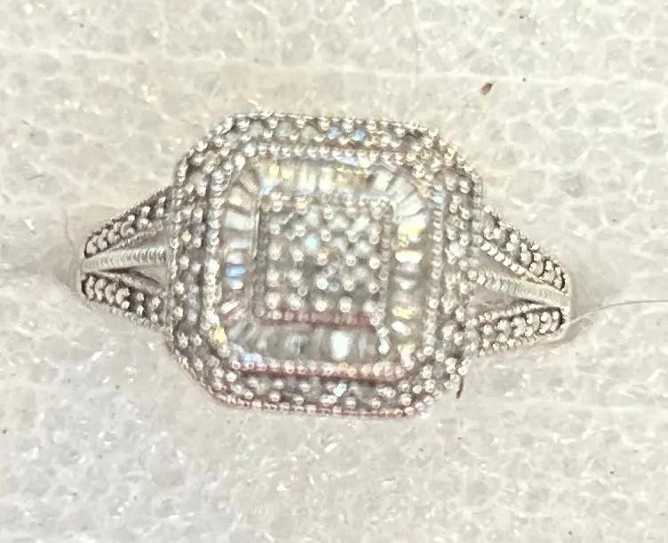 925 .35 CT TDW HALO VINTAGE STYLE RING Size 7 Shop Thrifty Treasures