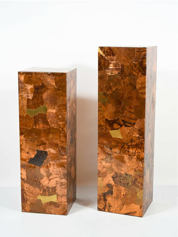 Pair Brutalist Display Pedestals a la Paul Evans Patchwork