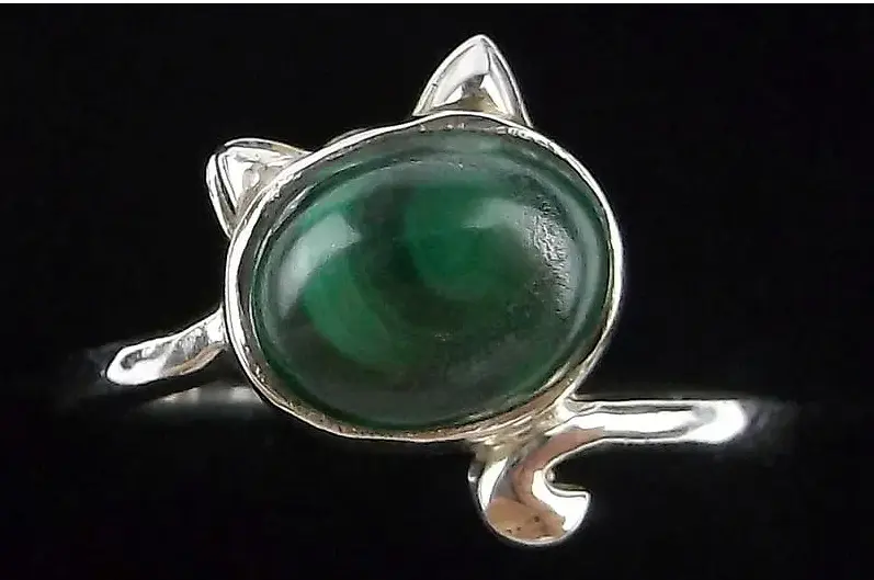Cat Sterling Malachite Ring and Necklace Set Shop Thrifty Treasures