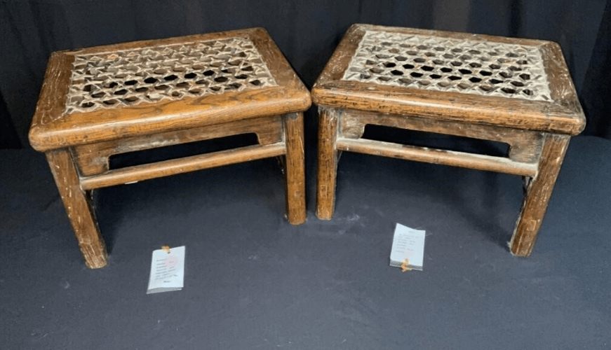 Chinese 17th Century Wood & Leather Stools 