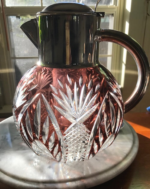 ead crystal and silver plated pitcher