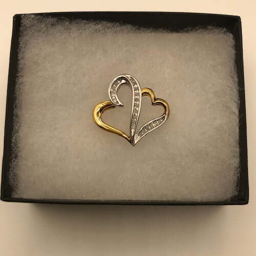 Silver and Gold 1/4 ct Double Heart Diamond Pendant