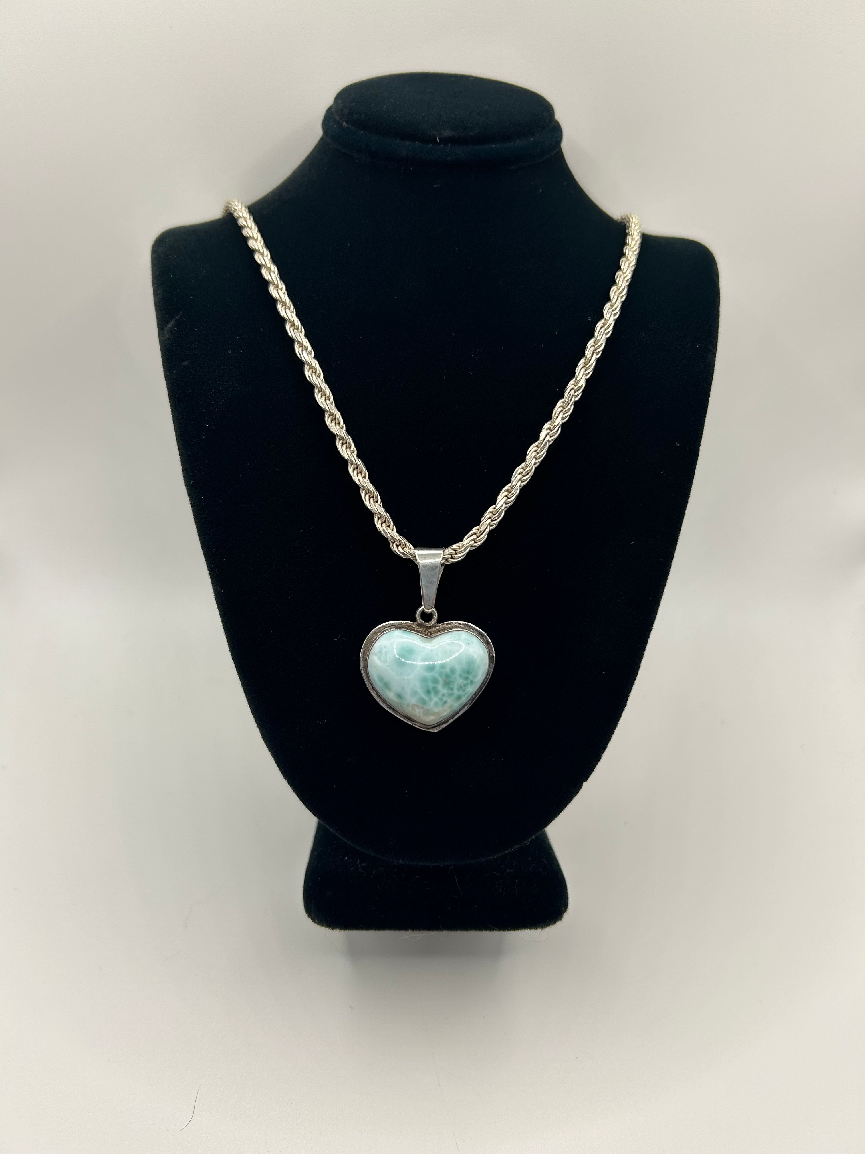 Larimar Heart Rope Necklace