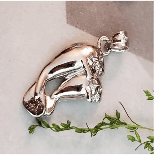 Sterling Silver Manatee Mom with Baby Pendant Necklace