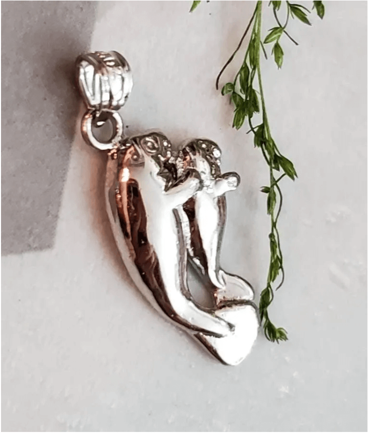 Sterling Silver Manatee Mom with Baby Pendant Necklace