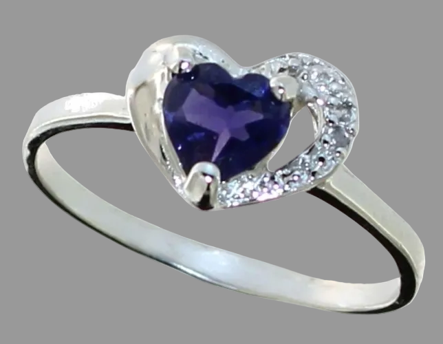 Natural Iolite & Diamond Heart Ring Shop Thrifty Treasures