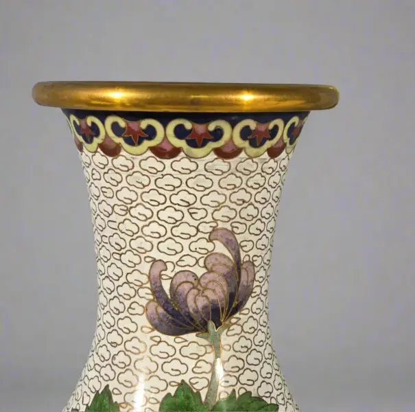 White Ground Cloisonne Chrysanthemum Vases 