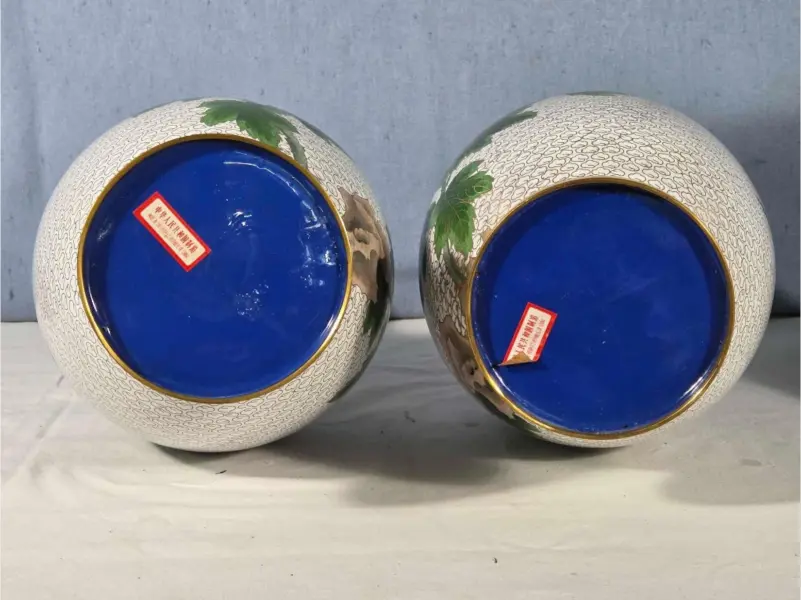 White Ground Cloisonne Chrysanthemum Vases 