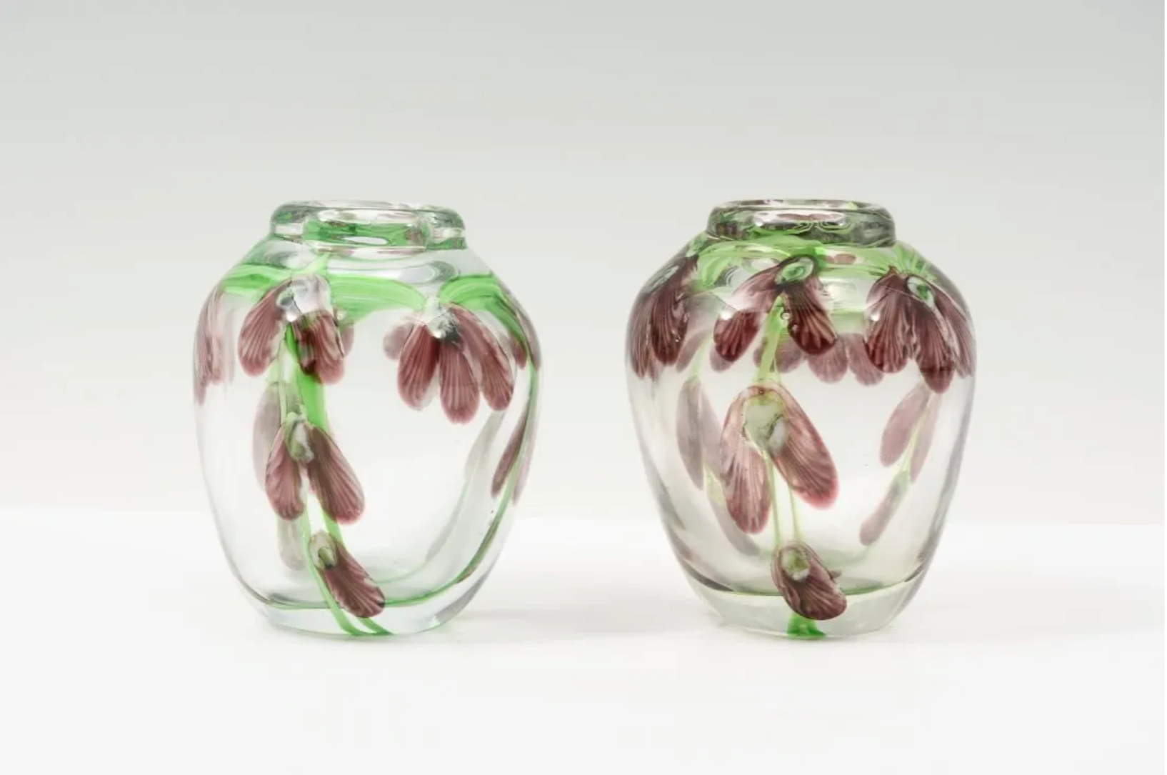 Daniel Salazar Pair of Floral Art Glass Vases