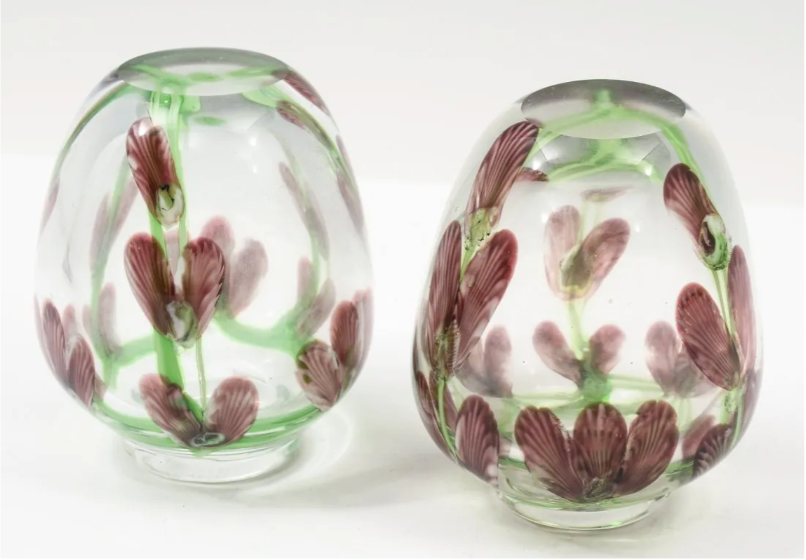 Daniel Salazar Pair of Floral Art Glass Vases