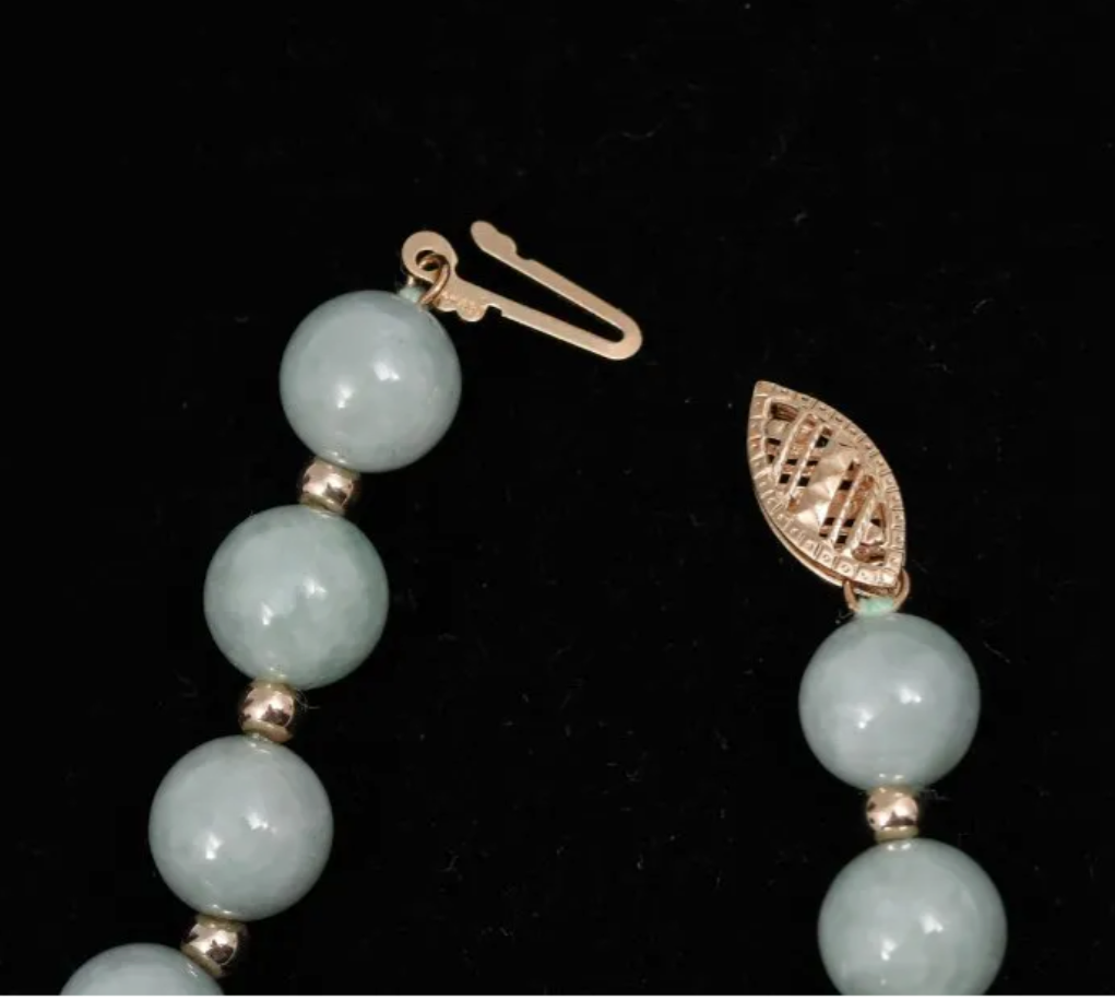 Nephrite Jade & 14k Gold Beads w/ Carved Jade Fish Enhancer Necklace