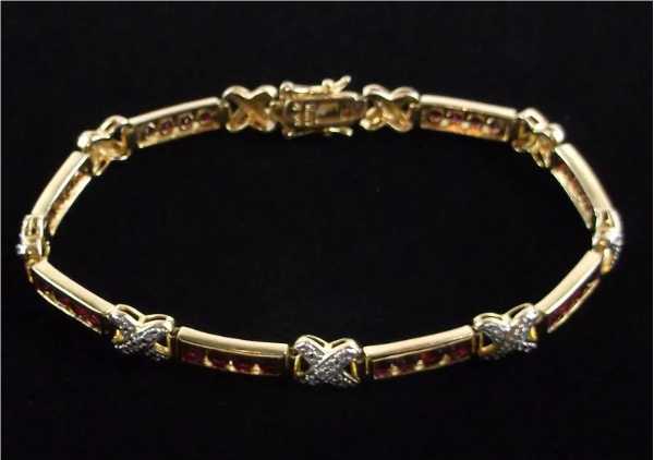 Ruby Diamond Gold Over Sterling Tennis Bracelet 8"
