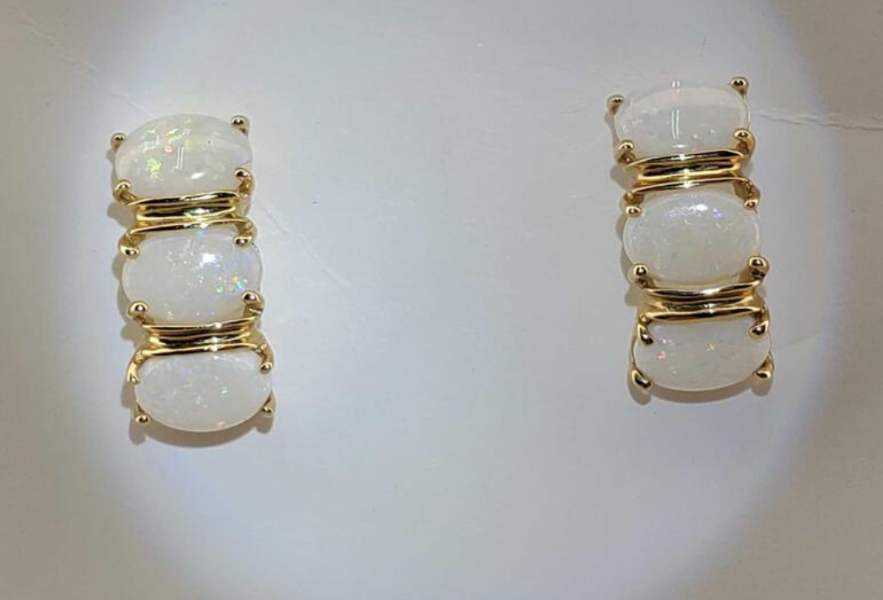 Trio of 14K Yellow Gold & Opal Stud Earrings