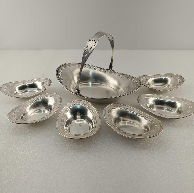 Antique 7 Piece Sterling Silver Candy Nut Bowl Set