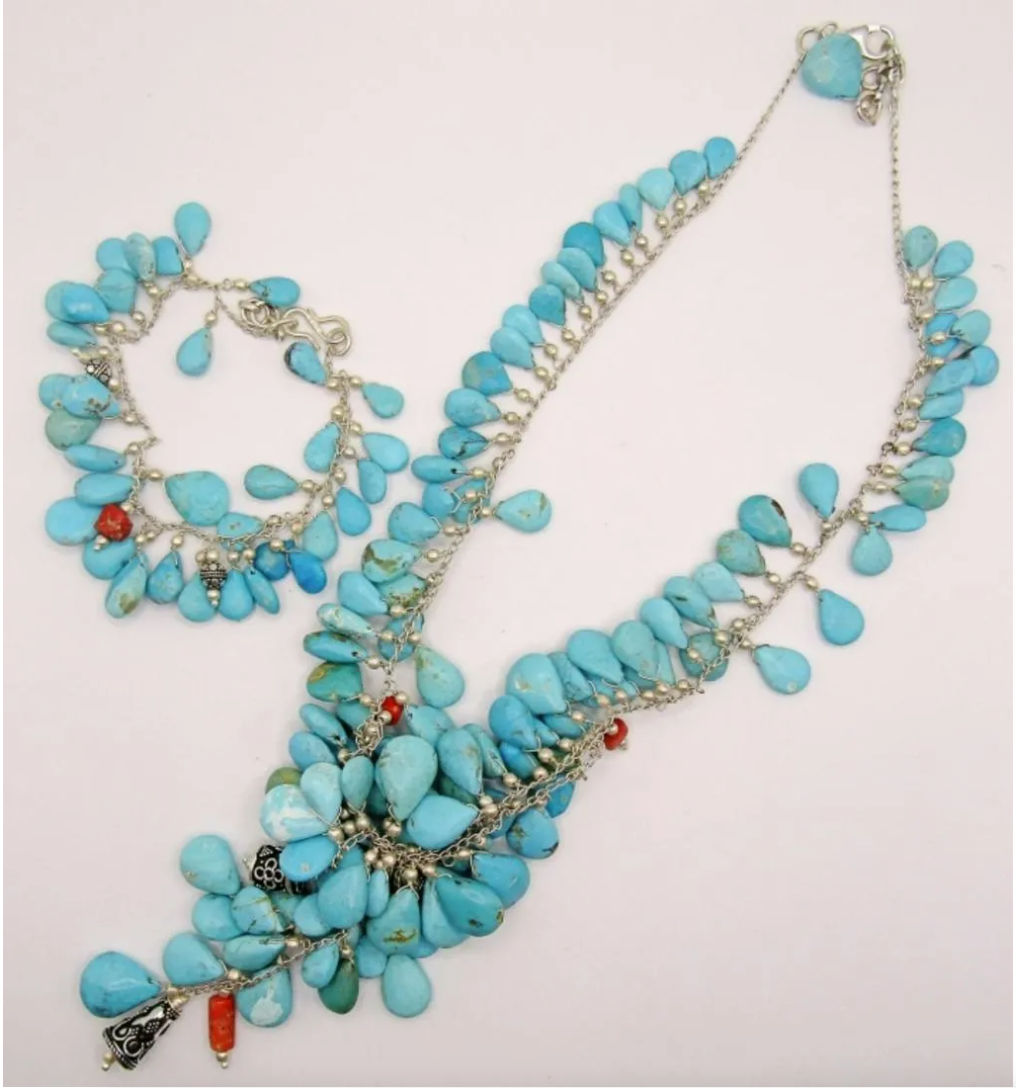 Sterling Blue Kingman Turquoise Necklace and Bracelet Set