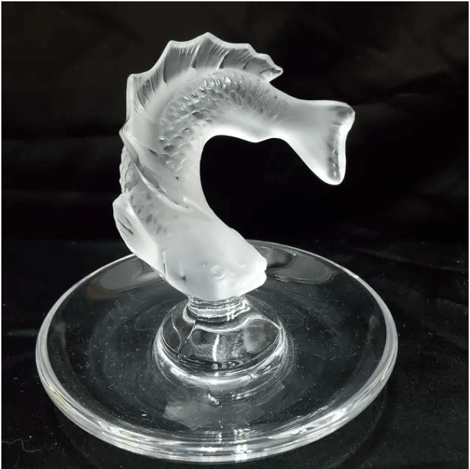 Lalique Frosted Crystal Leaping Koi Fish