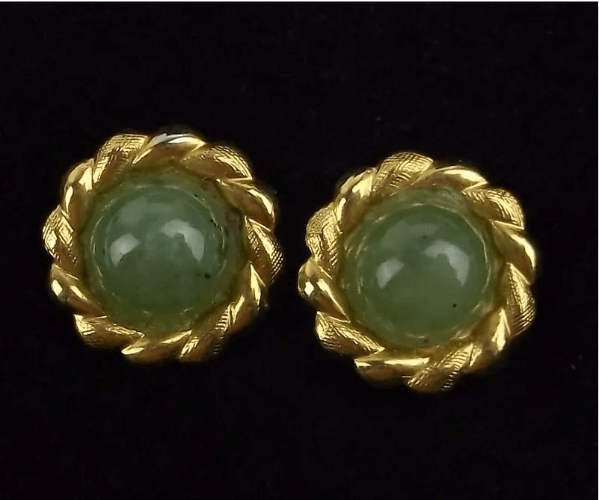 Gold Jade Post Earrings