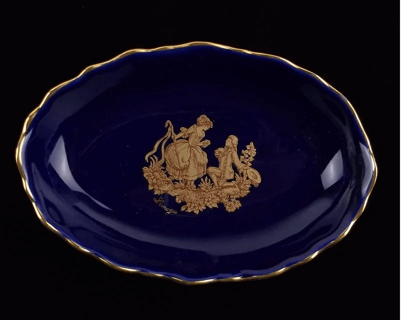 Rare Vintage Limoges Cobalt Blue Porcelain Jewelry Tray