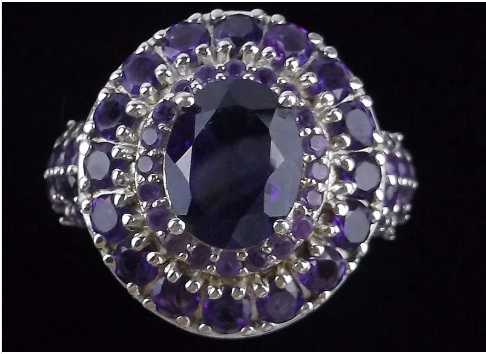 New Sterling Silver 10mm Purple Amethyst Oval Band Ring