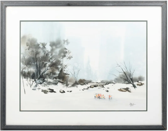 Strobl Signed "Winter in Central Park" Watercolor