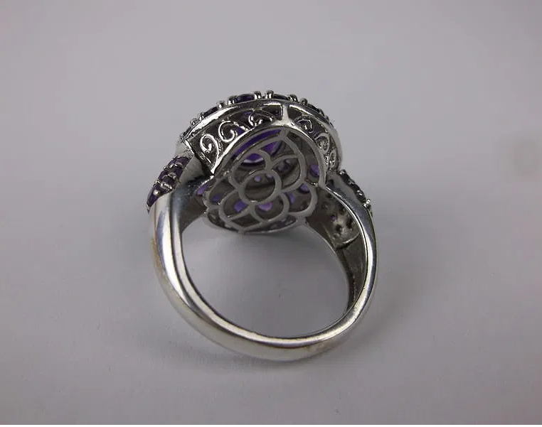New Sterling Silver 10mm Purple Amethyst Oval Band Ring