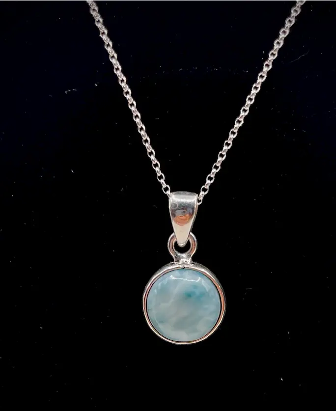 Sterling Silver Moon Larimar Pendant Necklace Shop Thrifty Treasures