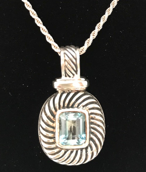 Sterling Silver 4ct Blue Topaz Pendant Necklace