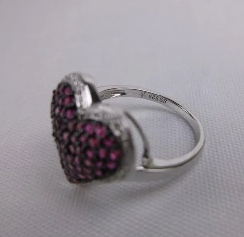 Sterling Silver Ruby Heart Ring Size 8