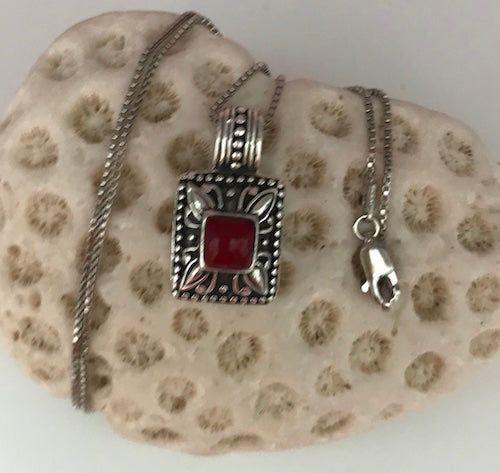 Vintage Taxco Sterling Silver Red Jasper Pendant Necklace