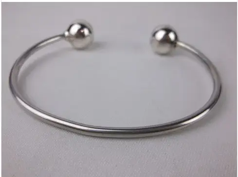 Vintage Double Ball Open Cuff Charm Sterling Silver Bracelet 7-8" Shop Thrifty Treasures