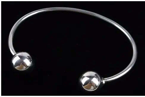 Vintage Double Ball Open Cuff Charm Sterling Silver Bracelet 7-8" Shop Thrifty Treasures