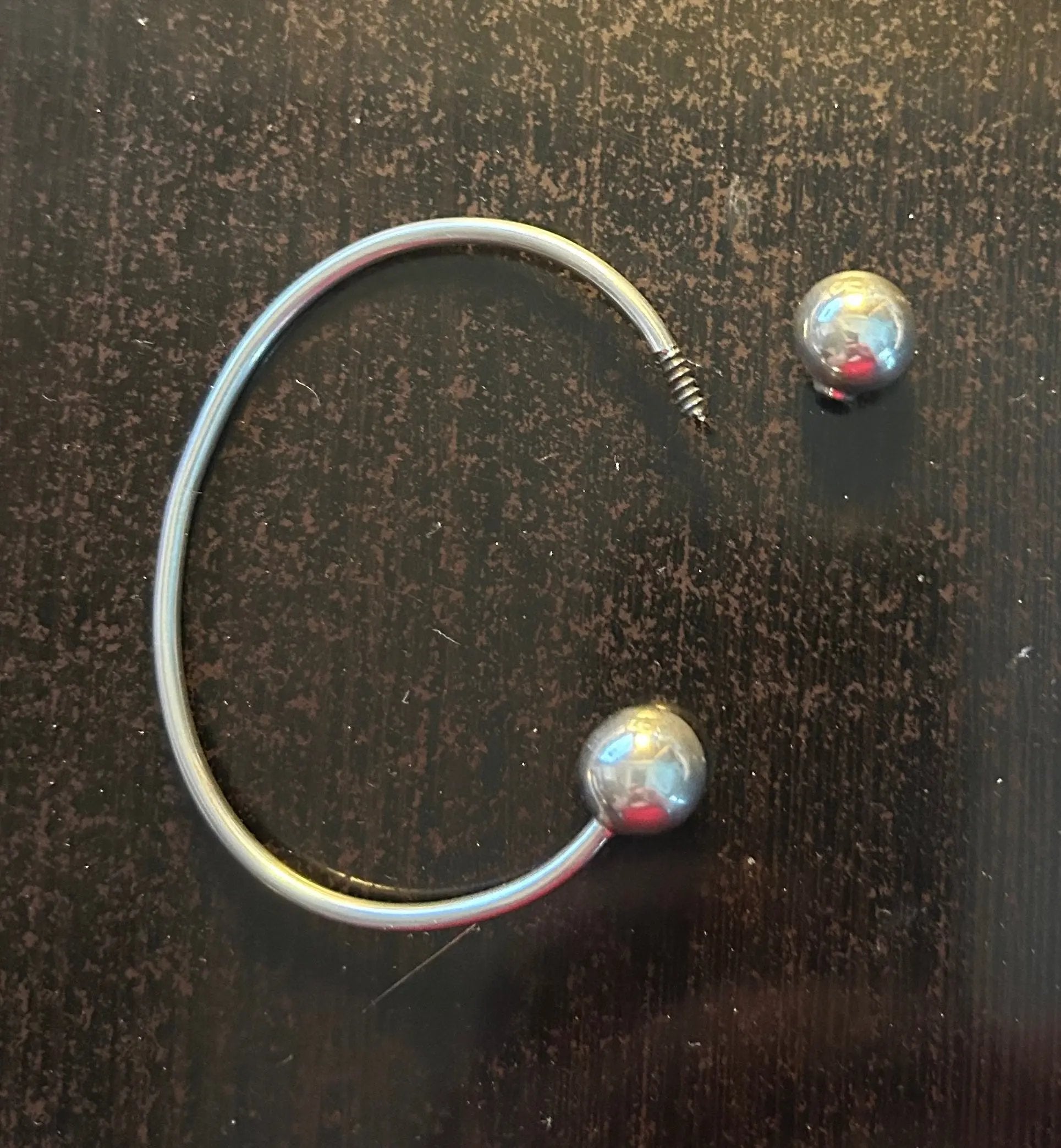 Vintage Double Ball Open Cuff Charm Sterling Silver Bracelet 7-8" Shop Thrifty Treasures