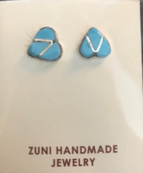 Turquoise Heart Vintage ZUNI Sterling Silver Earrings