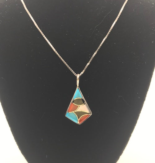 New Zuni Donna Lasiloo Sterling Silver Turquoise Pendant Necklace