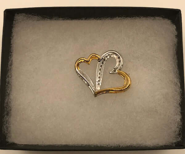 Silver and Gold 1/4 ct Double Heart Diamond Pendant