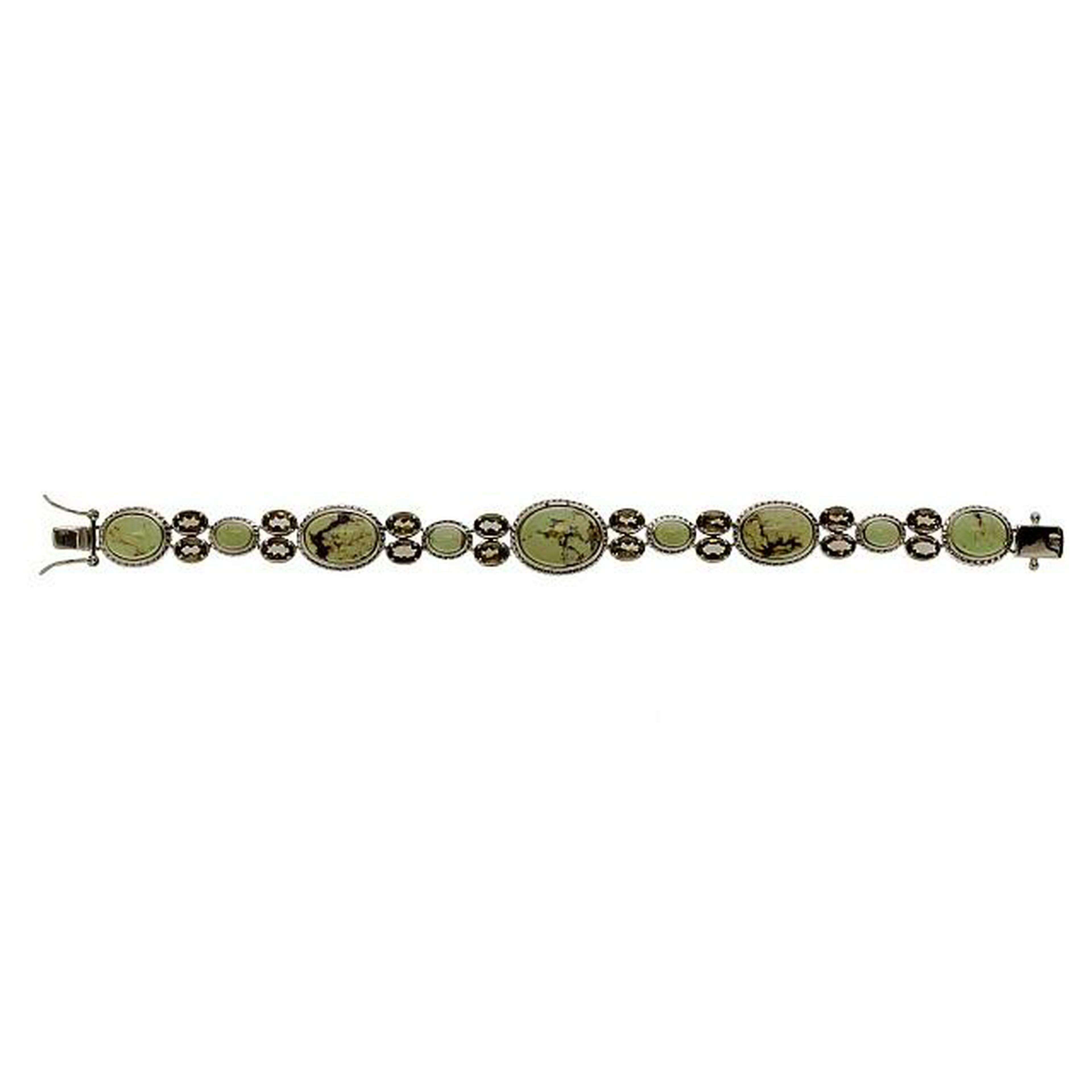 Silver Lemon Chrysoprase & Smoky Quartz Bracelet 8.2" - Shop Thrifty Treasures