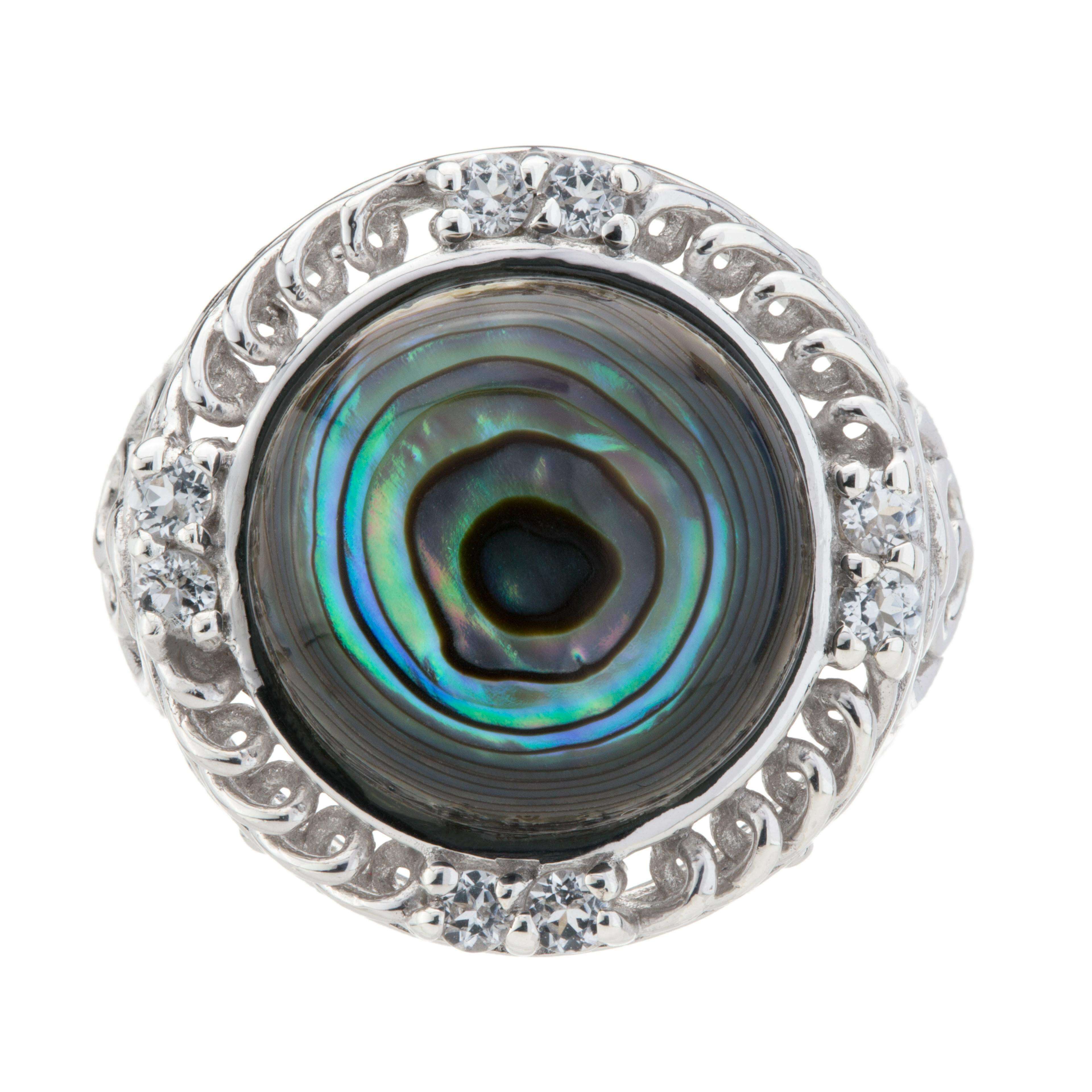 Silver Abalone & White Topaz Textured Ring Size 7 - Shop Thrifty Treasures