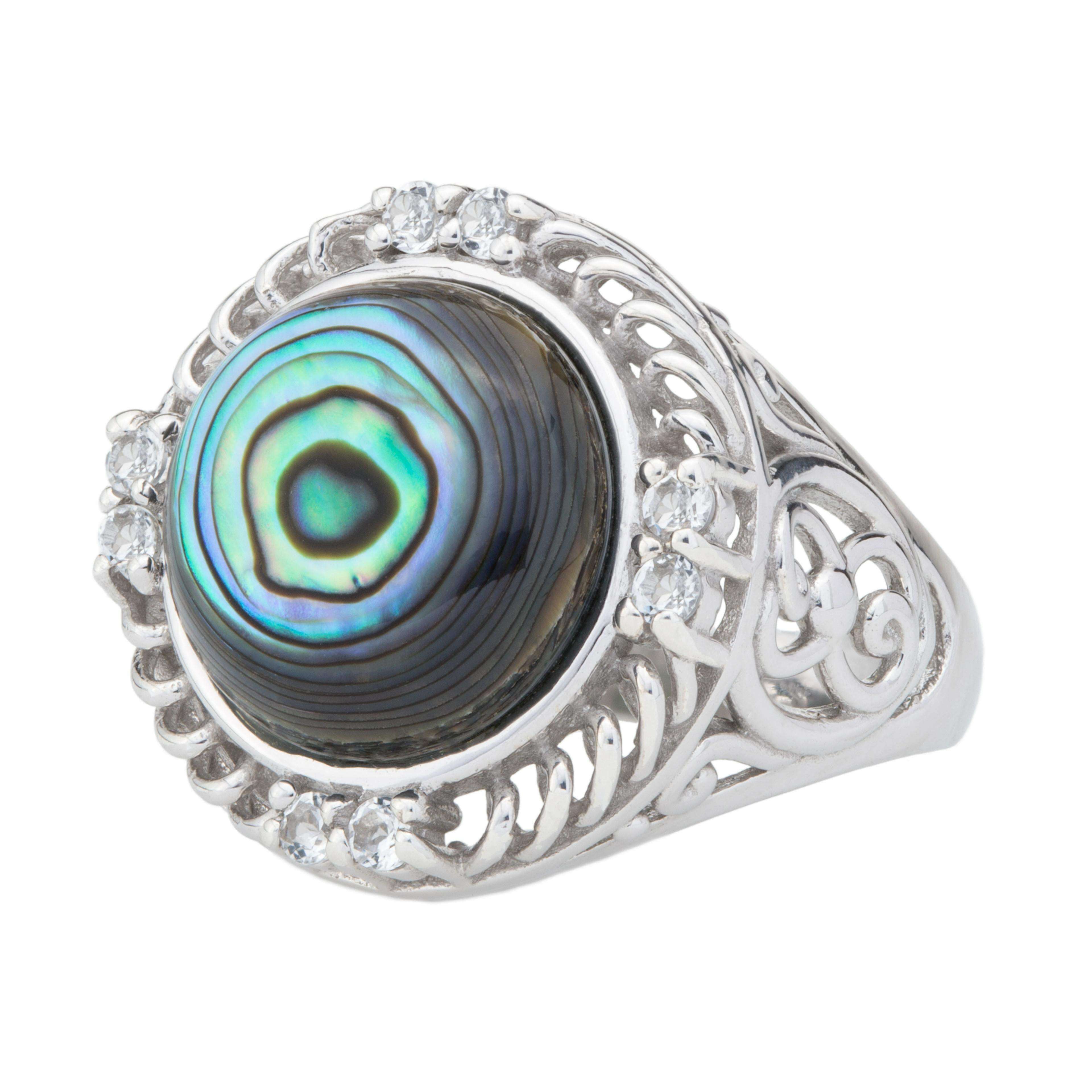 Silver Abalone & White Topaz Textured Ring Size 7 - Shop Thrifty Treasures