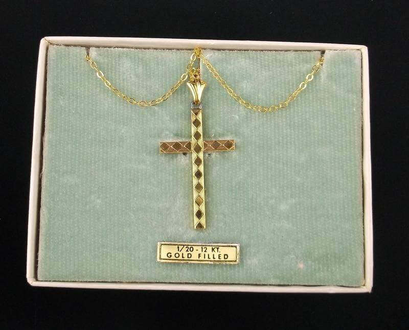 Mid Century Modern 12kt Gold Cross Necklace 18" - Shop Thrifty Treasures