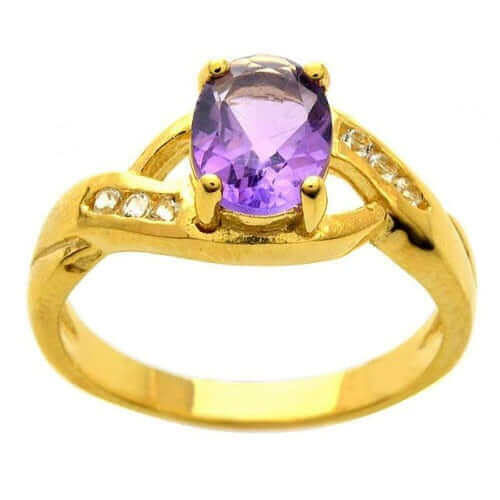 18K Gold Over Sterling Silver Amethyst Ring-Size 7 - Shop Thrifty Treasures