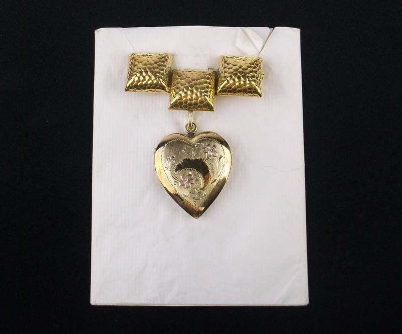 1950s 12k Gold Locket Brooch Pin & Heart Pendant - Shop Thrifty Treasures