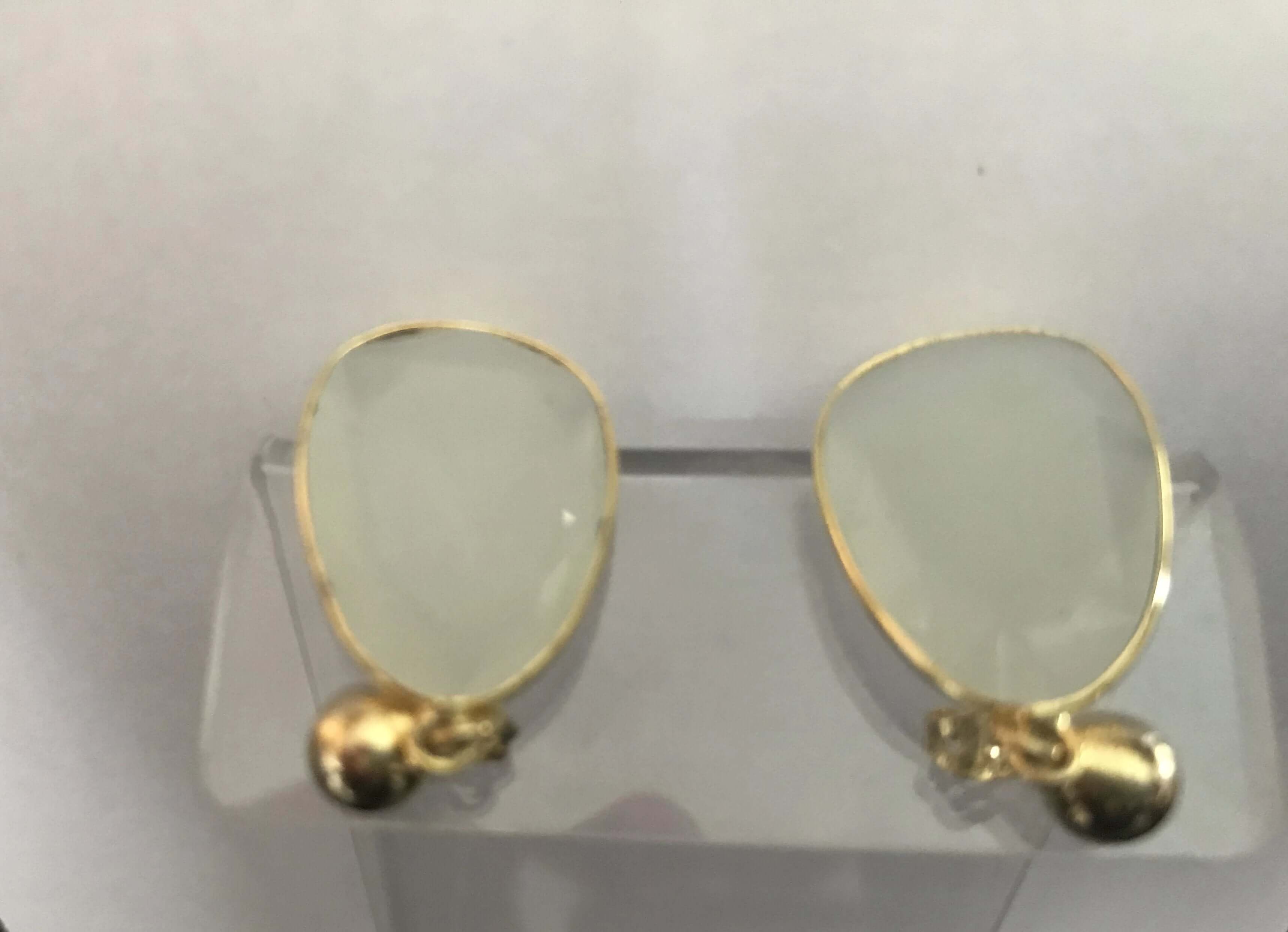 24K Gold Translucent White Chalcedony Round Ball Large Drop Dangle Earrings - Shop Thrifty Treasures