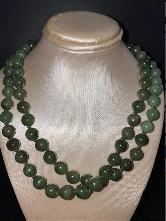 Natural Genuine JADE 8MM Hand Knotted 30" Necklace