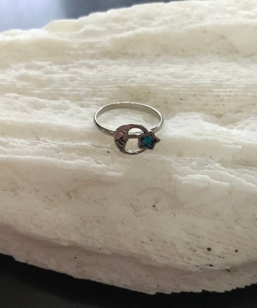 Sterling Silver Moon & Star Turquoise Rings - Shop Thrifty Treasures