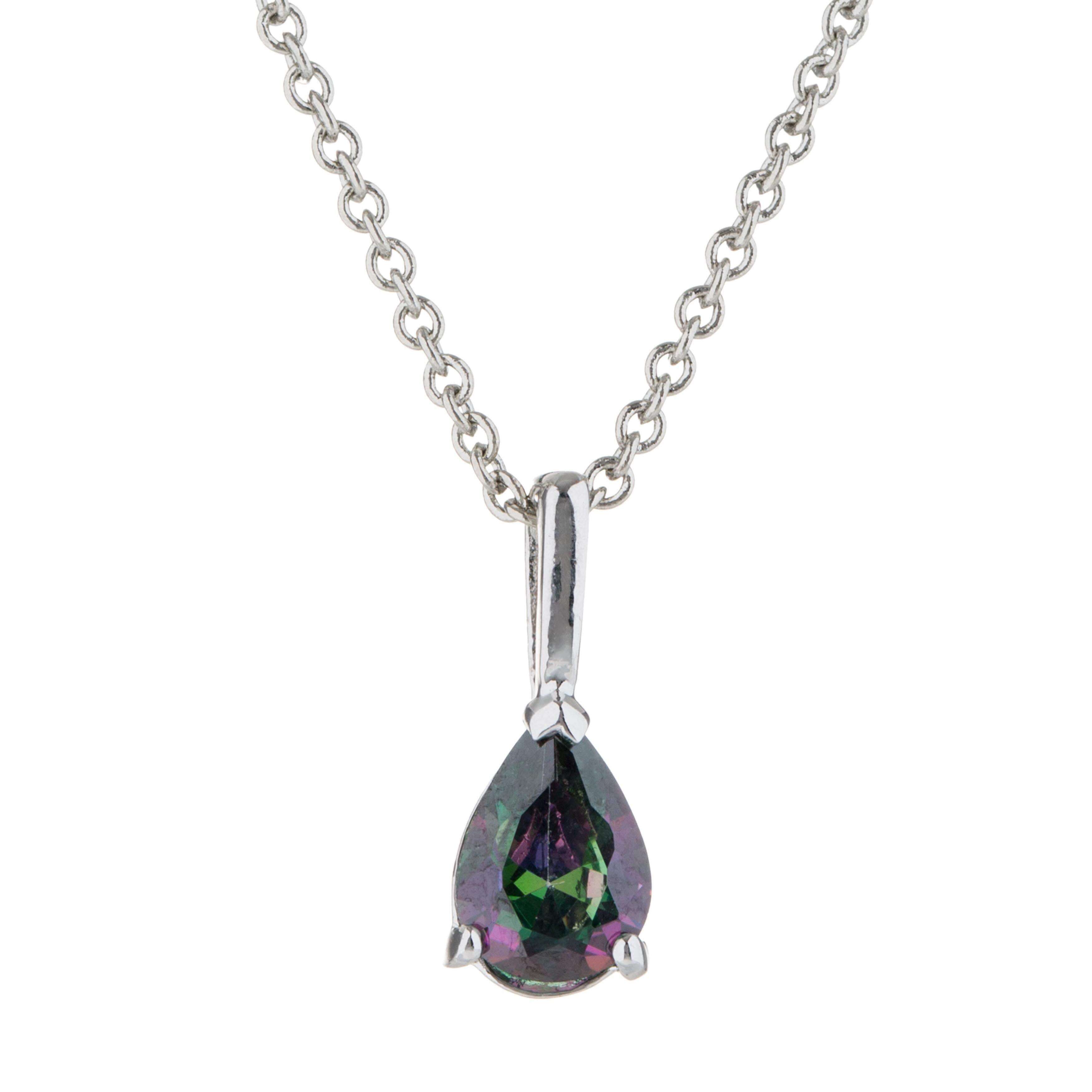 Silver Tone Mystic Pear Shaped Pendant Necklace - Shop Thrifty Treasures