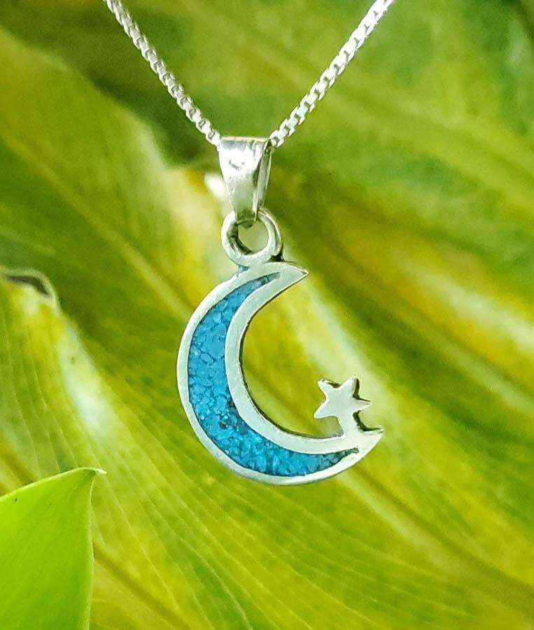 Mexico Alpaca Silver & Turquoise Crescent Moon 20" Necklace - Shop Thrifty Treasures