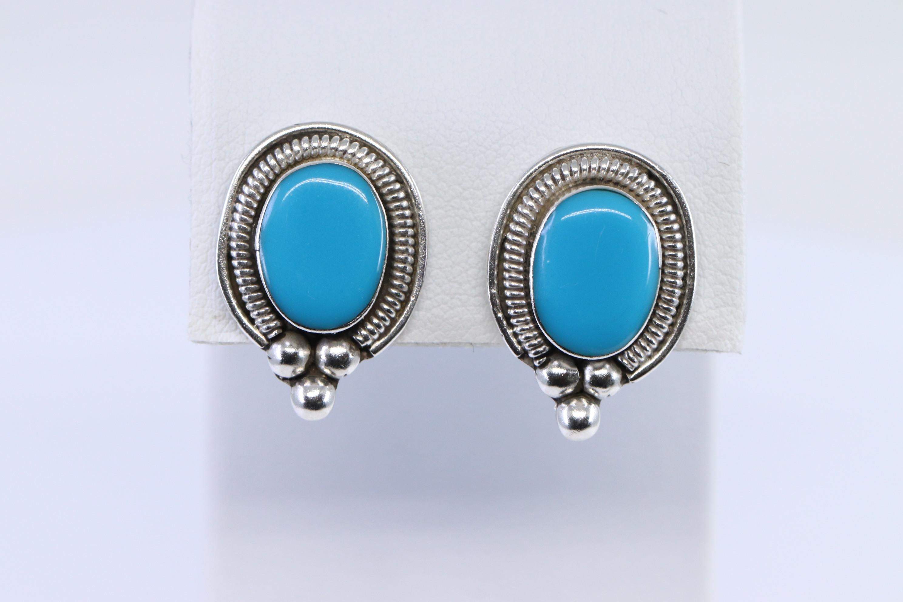925 Classic Sterling Silver Turquoise Ladies Earrings - Shop Thrifty Treasures