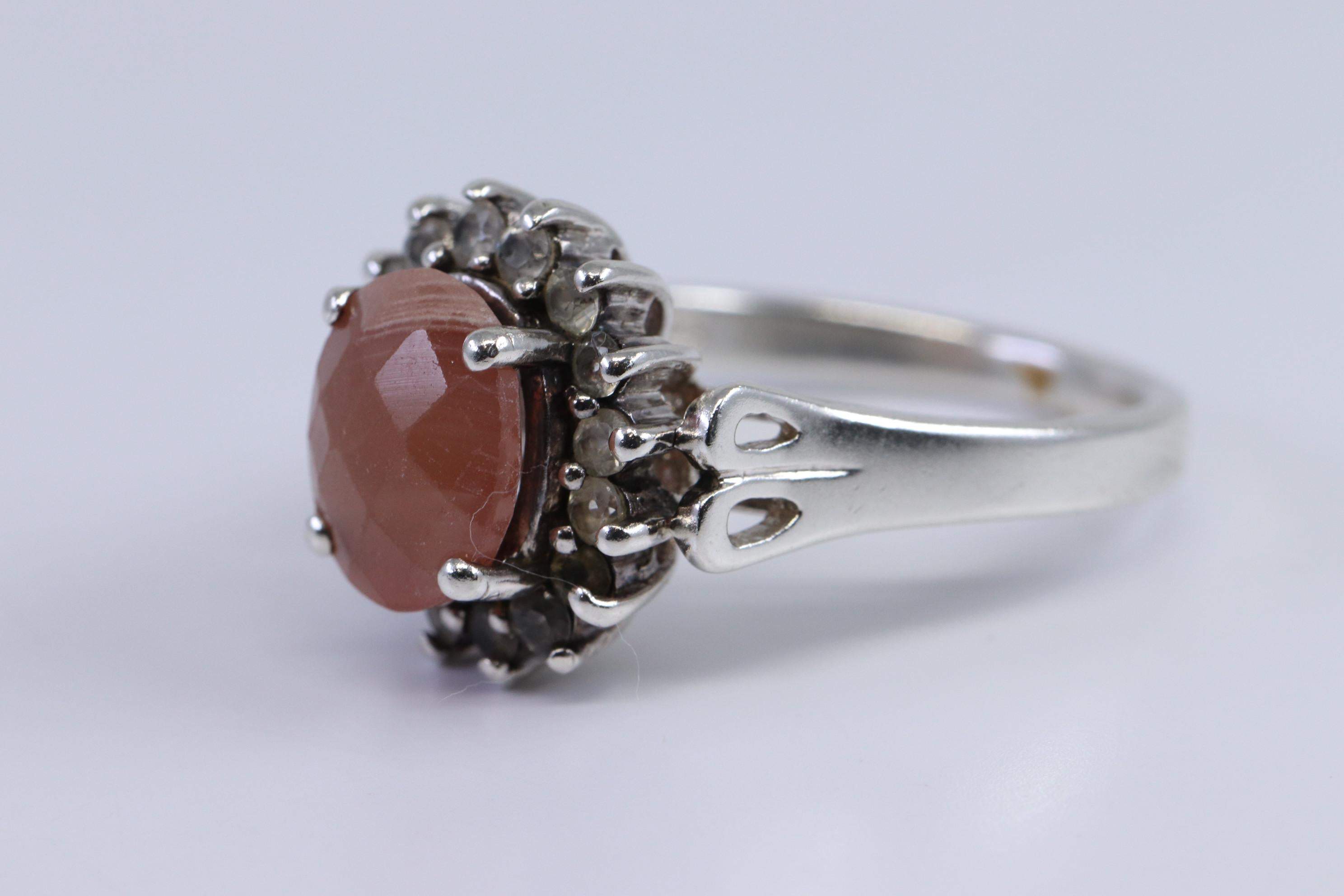 Sterling Silver Translucent Salmon Rhodochrosite Ring Size 8 - Shop Thrifty Treasures