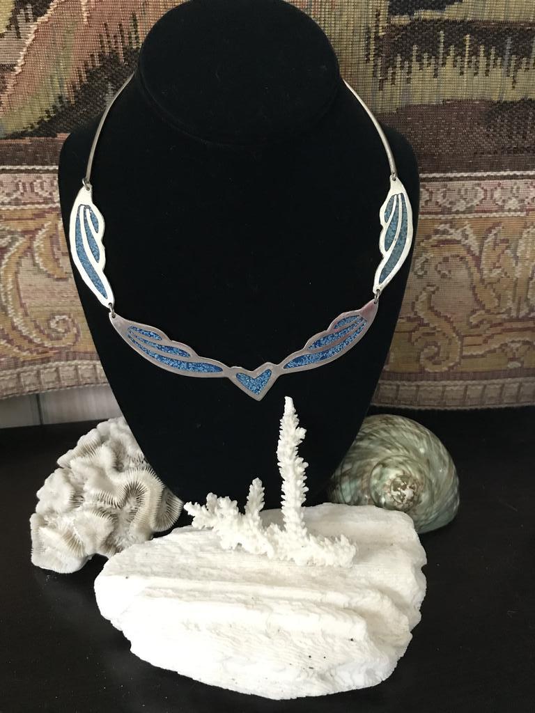 Handmade Mexico Alpaca Silver & Turquoise Choker 18" Necklace - Shop Thrifty Treasures